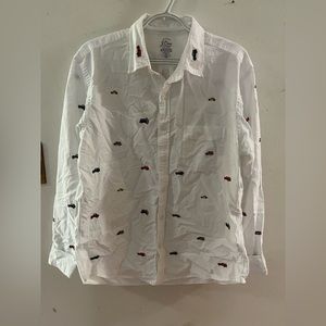 Men’s J. Crew 100% cotton dress shirt, long sleeve, car design. Size Large slim